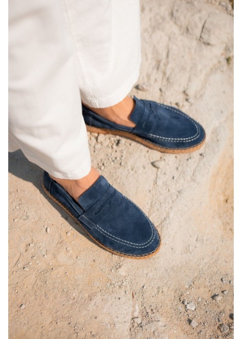 Rose Hakiki Deri Lacivert Loafer Espadril