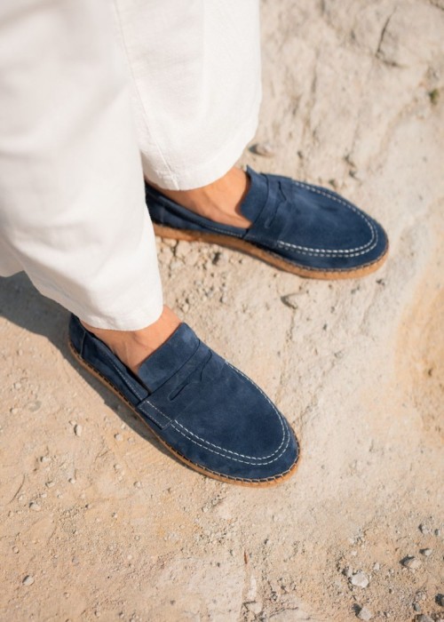 Rose Hakiki Deri Lacivert Loafer Espadril
