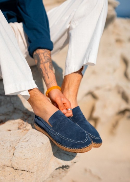 Rose Hakiki Deri Lacivert Loafer Espadril