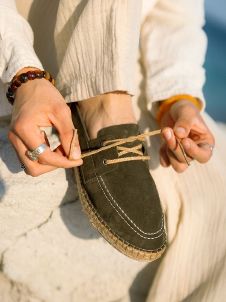 Erkek Hakiki Deri Haki Bağcıklı Espadril Erkek Hakiki Deri Haki Bağcıklı Espadril