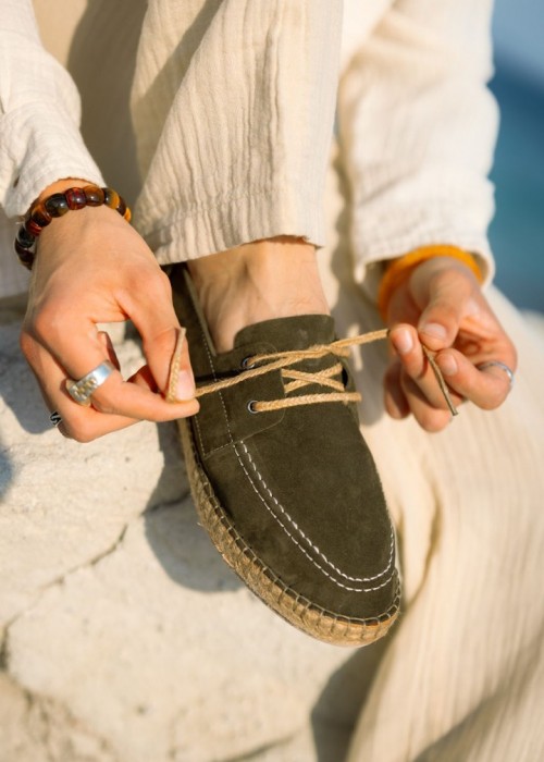 Fleur Hakiki Deri Haki Bağcıklı Espadril