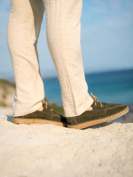 Erkek Hakiki Deri Haki Bağcıklı Espadril Erkek Hakiki Deri Haki Bağcıklı Espadril