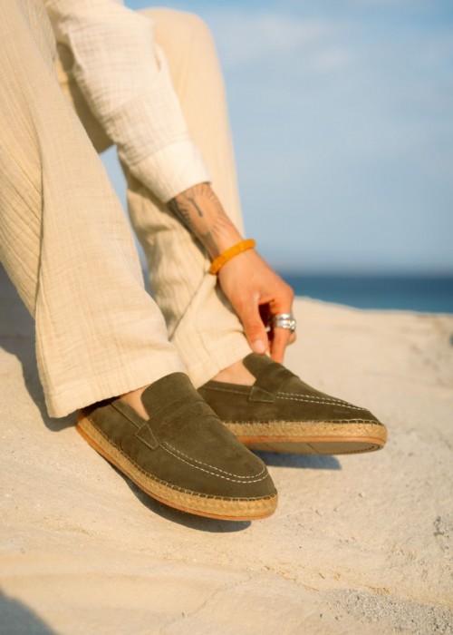 Rose Hakiki Deri Haki Süet Loafer Loafer
