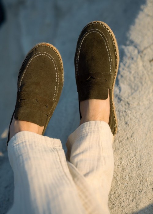 Rose Hakiki Deri Haki Süet Loafer Loafer