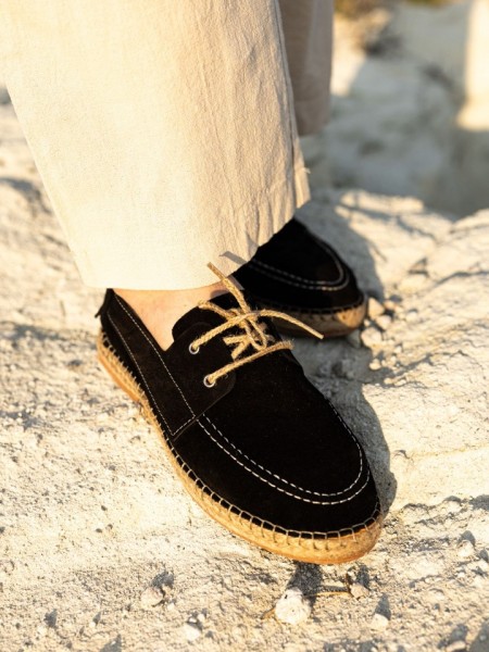 Erkek Hakiki Deri Siyah Bağcıklı Espadril Erkek Hakiki Deri Siyah Bağcıklı Espadril