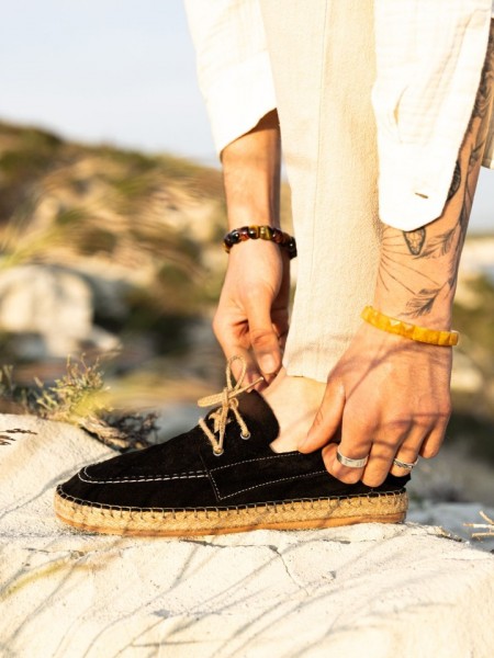 Erkek Hakiki Deri Siyah Bağcıklı Espadril Erkek Hakiki Deri Siyah Bağcıklı Espadril