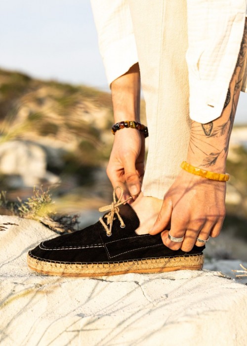 Fleur Hakiki Deri Siyah Bağcıklı Espadril