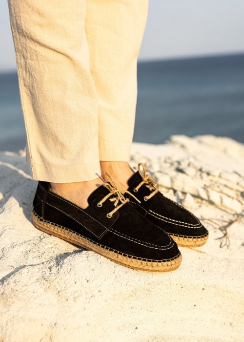 Fleur Hakiki Deri Siyah Bağcıklı Espadril