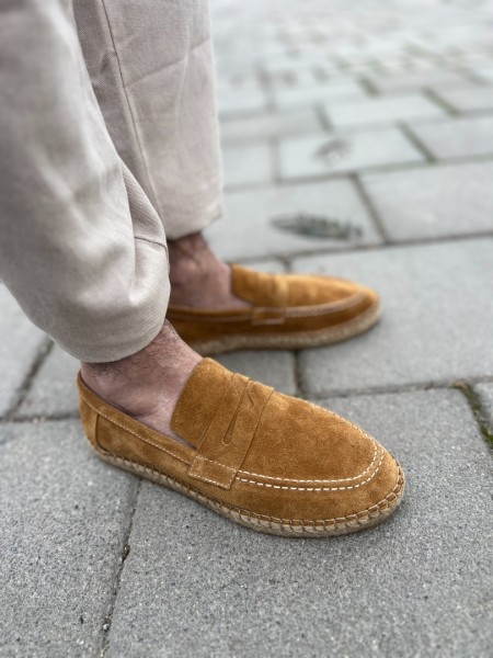 Erkek Hakiki Deri Camel Süet Loafer