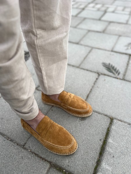 Erkek Hakiki Deri Camel Süet Loafer