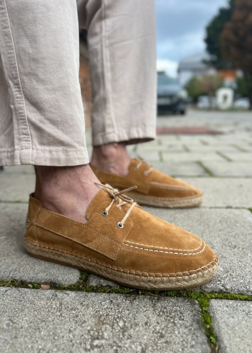 Fleur Hakiki Deri Camel Bağcıklı Espadril