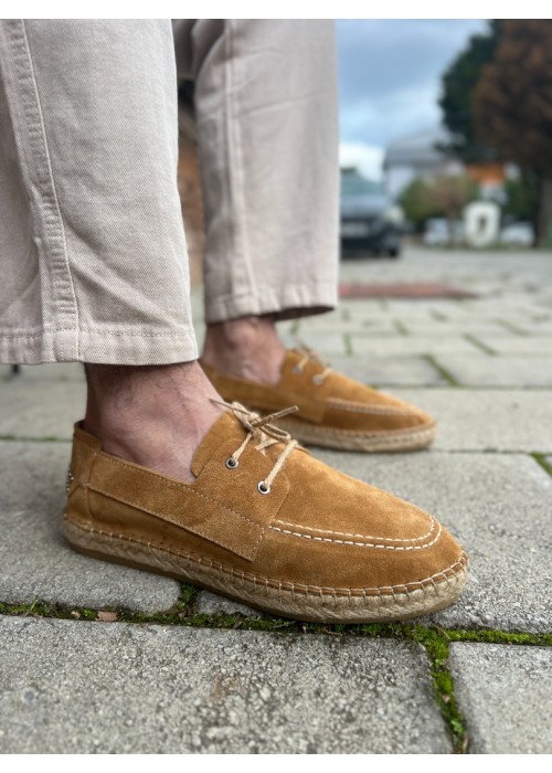 Fleur Hakiki Deri Camel Bağcıklı Espadril