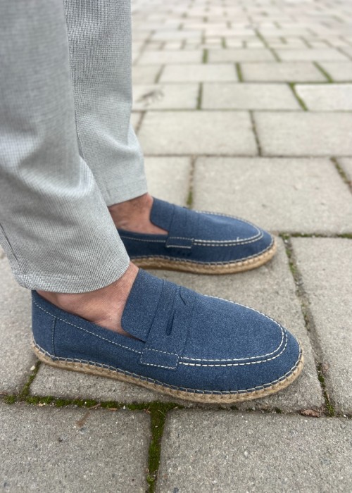 Lotus Erkek Suni Deri Mavi Loafer Espadril