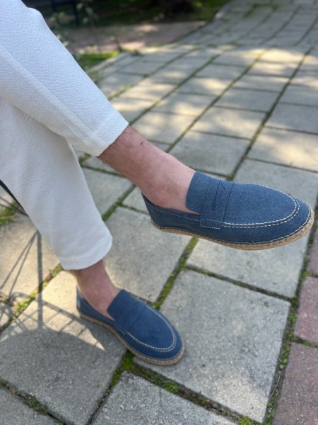 Lotus Erkek Suni Deri Mavi Loafer Espadril