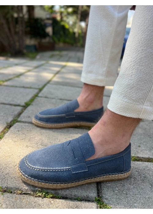 Lotus Erkek Suni Deri Mavi Loafer Espadril