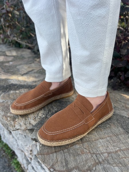 Lotus Erkek Suni Deri Taba Loafer Espadril