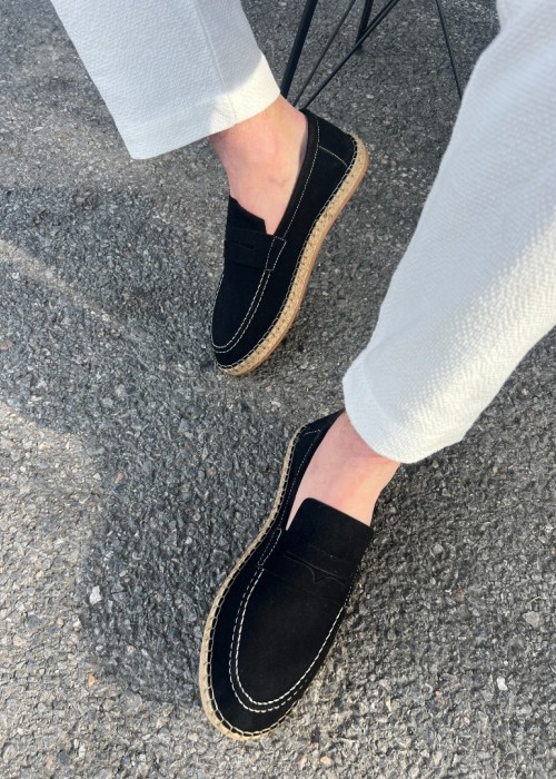 Lotus Erkek Suni Deri Siyah Loafer Espadril