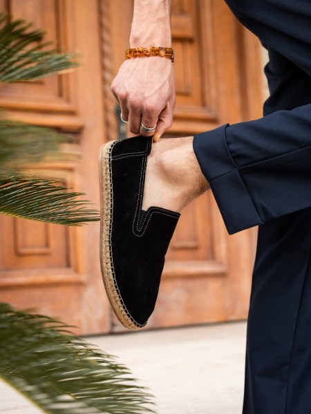 Erkek Hakiki Deri Siyah Lastikli Espadril Erkek Hakiki Deri Siyah Lastikli Espadril