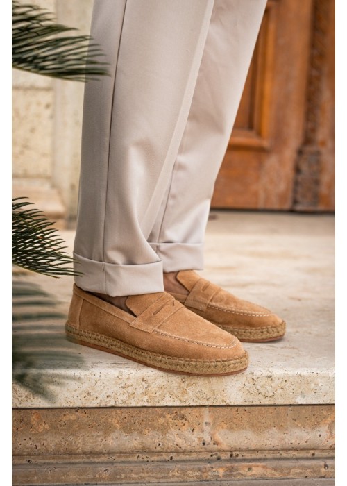 Rose Erkek Hakiki Deri Bej Süet Loafer